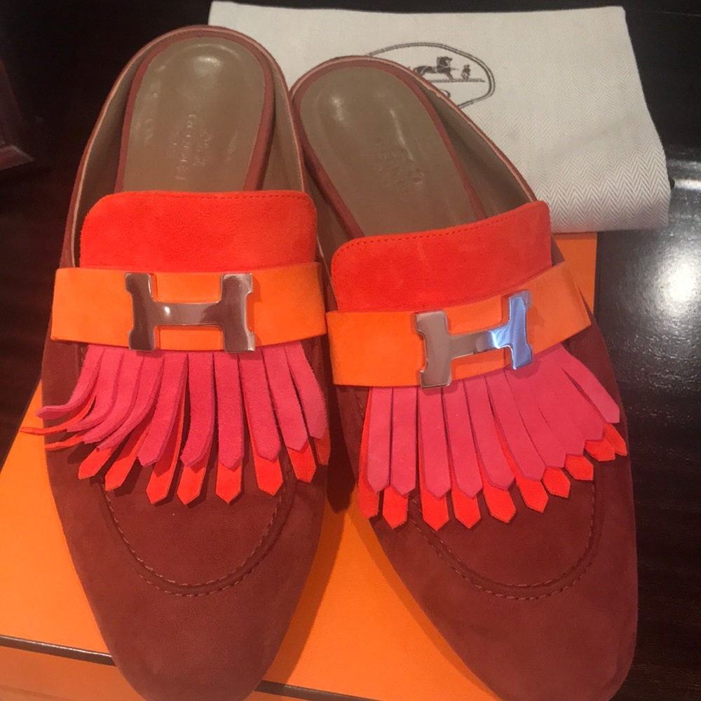 Hermes Rivoli suede mules